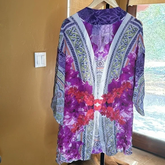 NWT Athena Procopiou Silk Garden Kimono Boho Luxe Floral Resort Cover Up OS - Picture 8 of 8